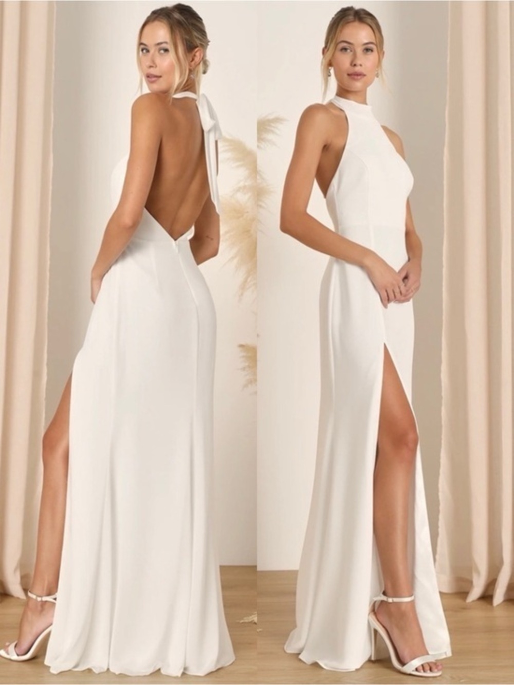 NWT Lulu’s Captured Your Heart White Halter Maxi Wedding Dress Small Romantic